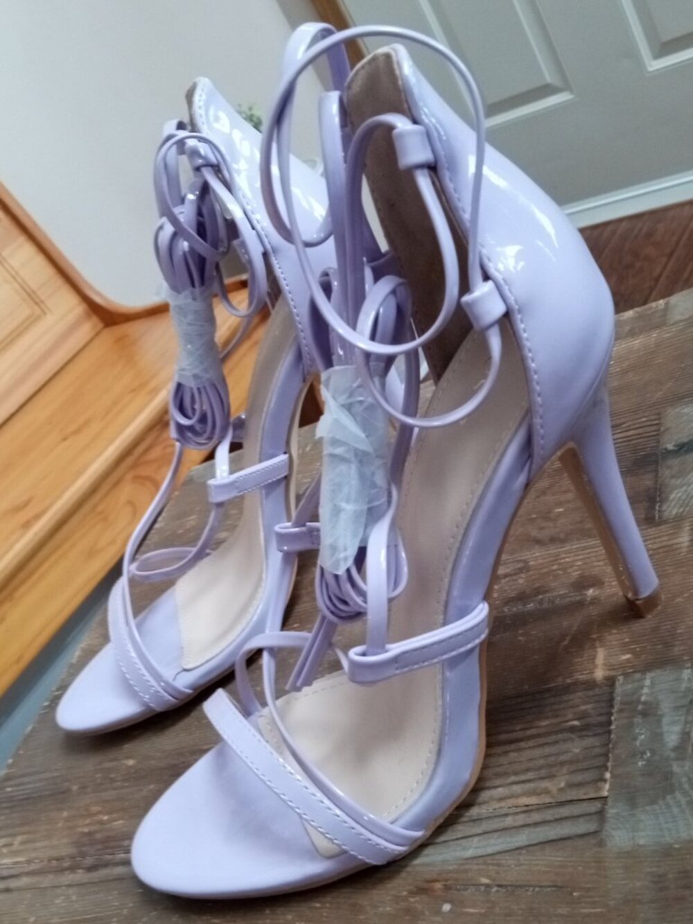 Allegra K Women's Size 7 Strappy Straps Lace Up Stiletto Heel Sandals Purple